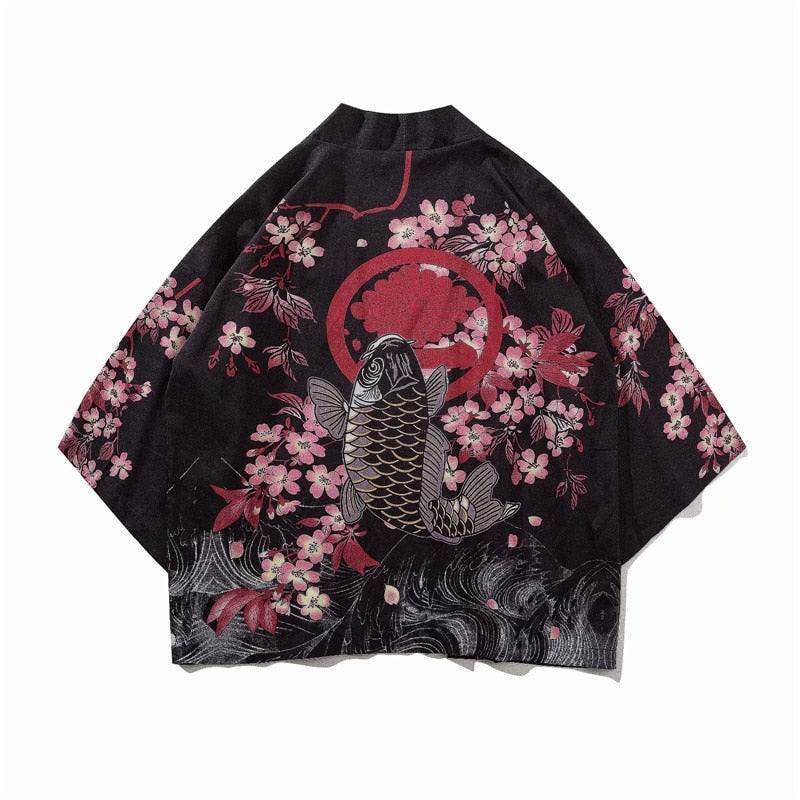 Bebovizi Japan Style Cat Printed Thin Kimono Men Japanese Streetwear Blue Jackets Casual Outerwear 2021