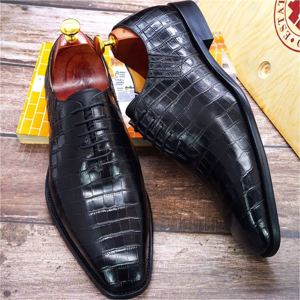 Big Size 6-13 Handmade Mens Oxford Shoes Genuine Leather Crocodile Print Men's Dress Shoes Classic Business Formal Shoes for Men