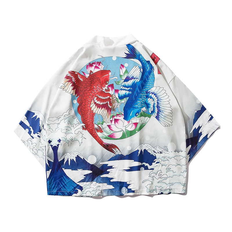 Bebovizi Japan Style Cat Printed Thin Kimono Men Japanese Streetwear Blue Jackets Casual Outerwear 2021