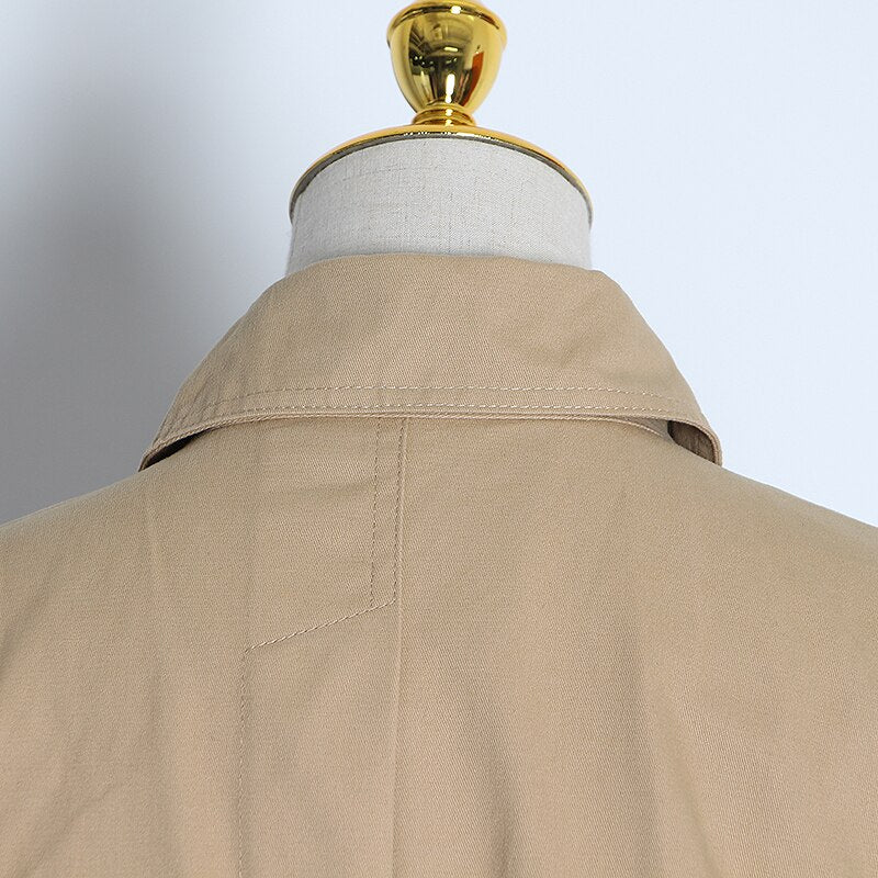 TWOTWINSTYLE Casual Patchwork Striped Trench Coat Female Lapel Collar Long Sleeve High Waist Lace Up Windbreaker Women 2022