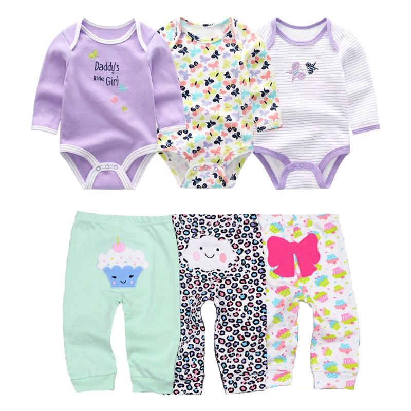2022 Cotton 6/8PCS Newborn Baby Boy Clothes 0-12M Autumn Bodysuits+Pants Boys Baby Clothing Sets Full Sleeve Baby Girl Clothes