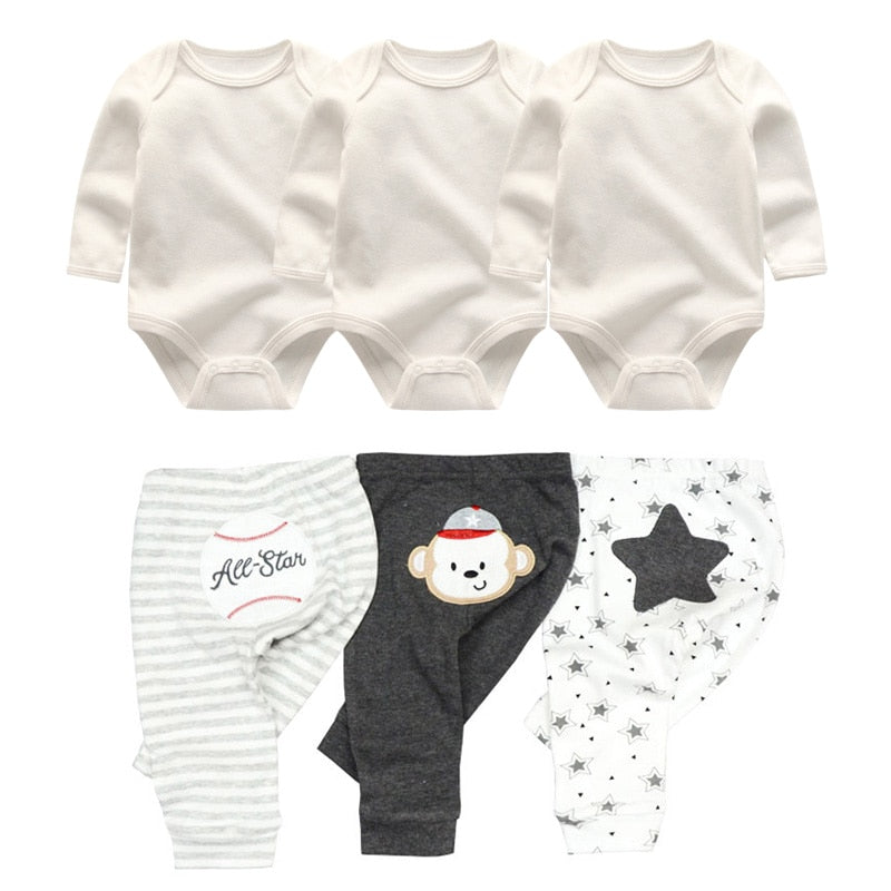 2022 Cotton 6/8PCS Newborn Baby Boy Clothes 0-12M Autumn Bodysuits+Pants Boys Baby Clothing Sets Full Sleeve Baby Girl Clothes