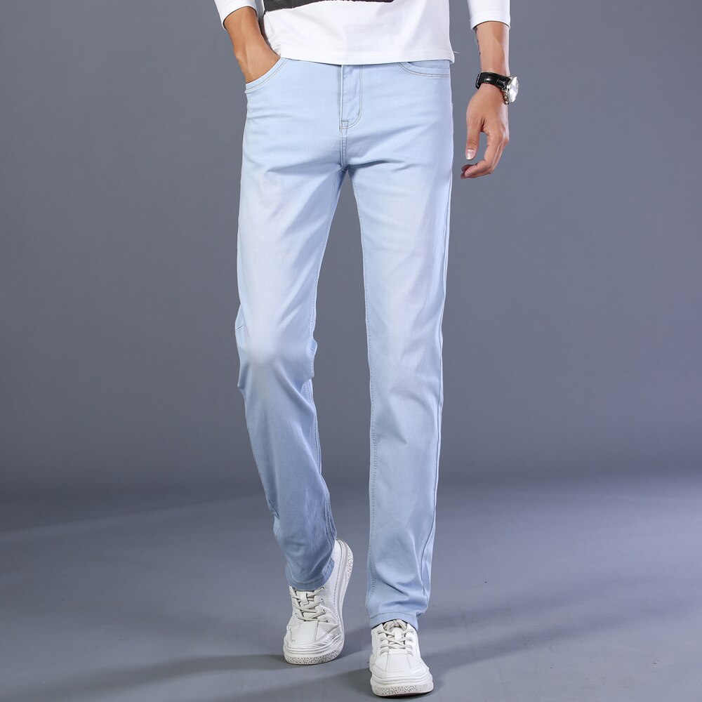 2020 New Autumn Men's Loose Straight Stretch Jeans Fashion Casual Classic Style Cotton Denim Sky Blue Pants Male Brand Trousers
