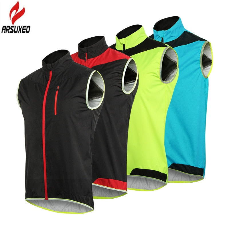 ARSUXEO Men Women Cycling Vest Windproof Waterproof Running Vest MTB Bike Bicycle Reflective Clothing Sleeveless Cycling Jacket