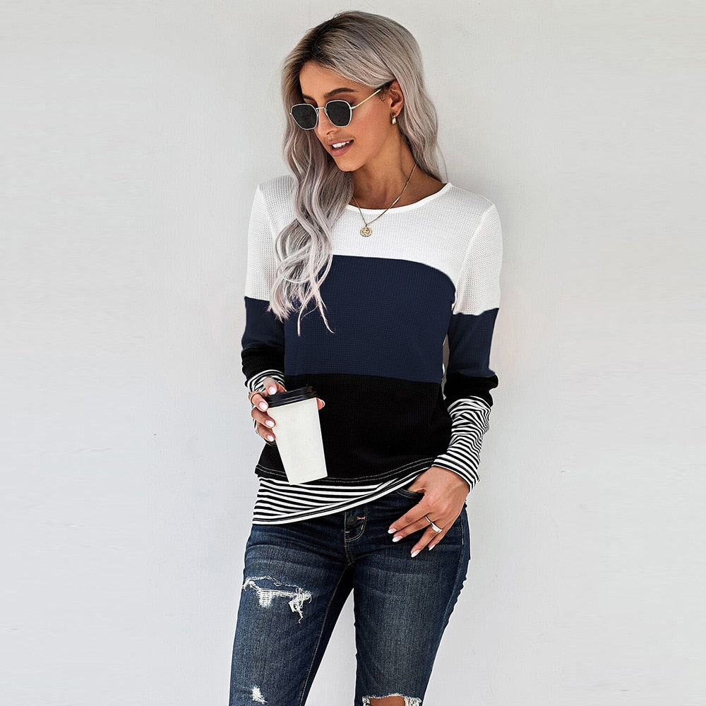 Autumn And Winter Woman Knitted Clothes Sweaters Stitching Color Long Sleeve Winter Blouses For Top Clothing For Women's 2021