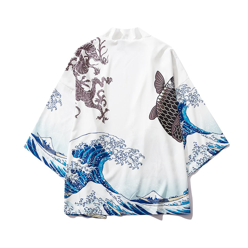 Bebovizi Japan Style Cat Printed Thin Kimono Men Japanese Streetwear Blue Jackets Casual Outerwear 2021