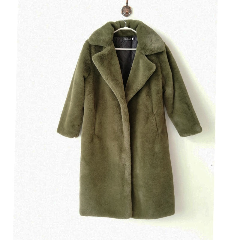 2021 New Women Winter Warm Faux Fur Coat Thick Women Long Coat Turn Down Collar Women Warm Coat With Belt Casaco Feminino
