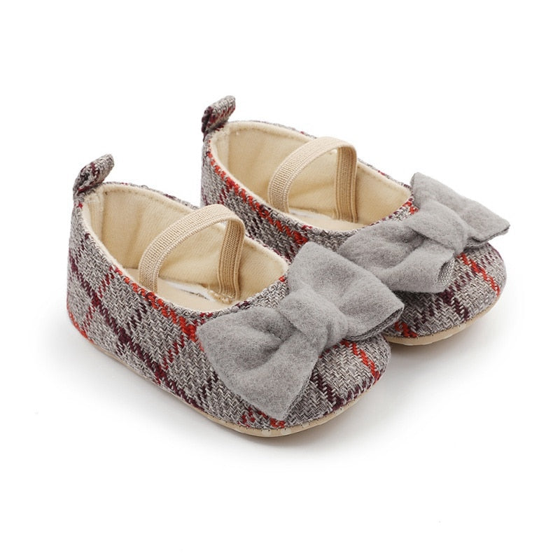 Spring Princess Baby Girls Shoes Newborn Toddler Butterfly-knot Causal Shoes Plaid Footwear Soft Sole Prewalker 0-18M
