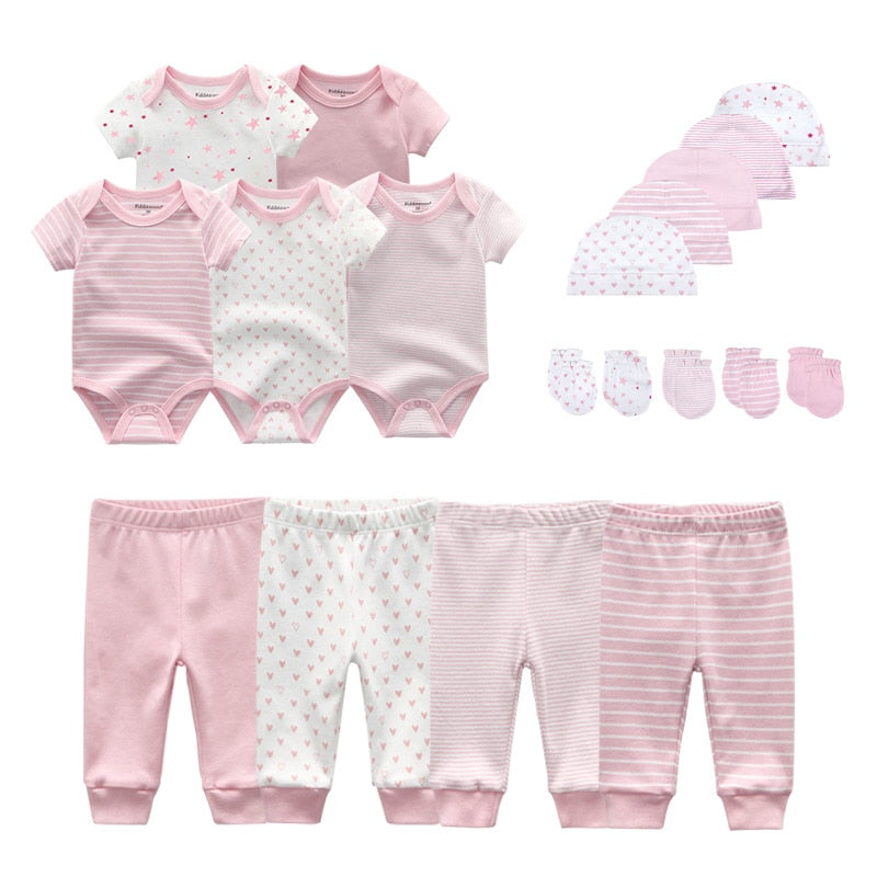 2022 Solid Unisex New Born Baby Boy Clothes Bodysuits+Pants+Hats+Gloves Baby Girl Clothes Cotton Clothing Sets Roupa de bebe