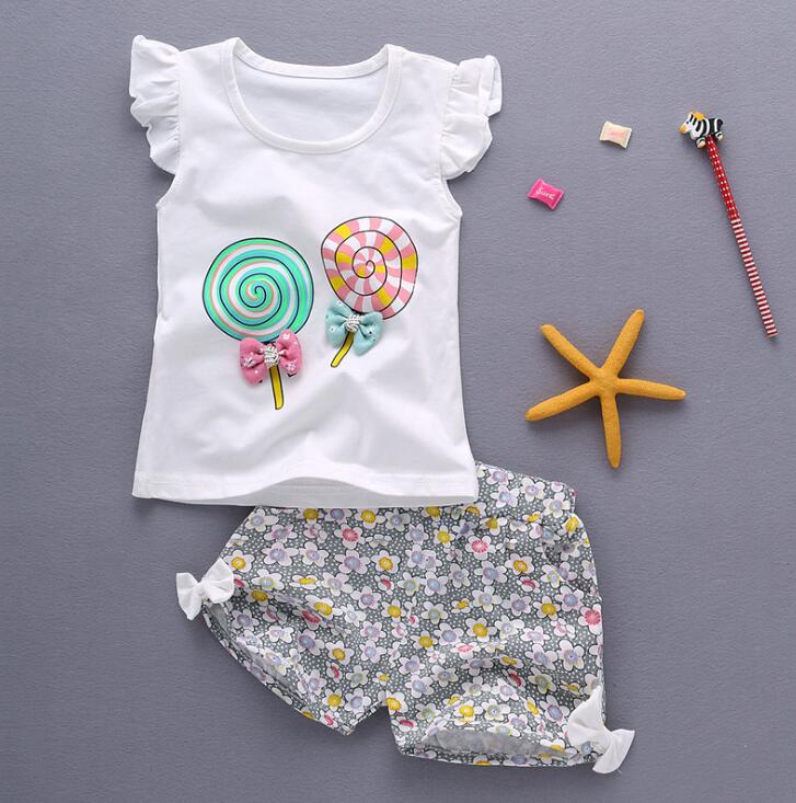 baby girls Summer tank outfits 6m 12m 2T 3T Toddler kids baby girls outfits cotton Tee+Shorts Pants clothes Set polka dot