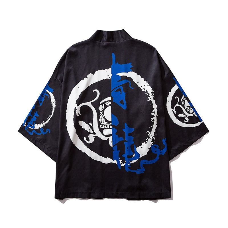 Bebovizi Japan Style Cat Printed Thin Kimono Men Japanese Streetwear Blue Jackets Casual Outerwear 2021