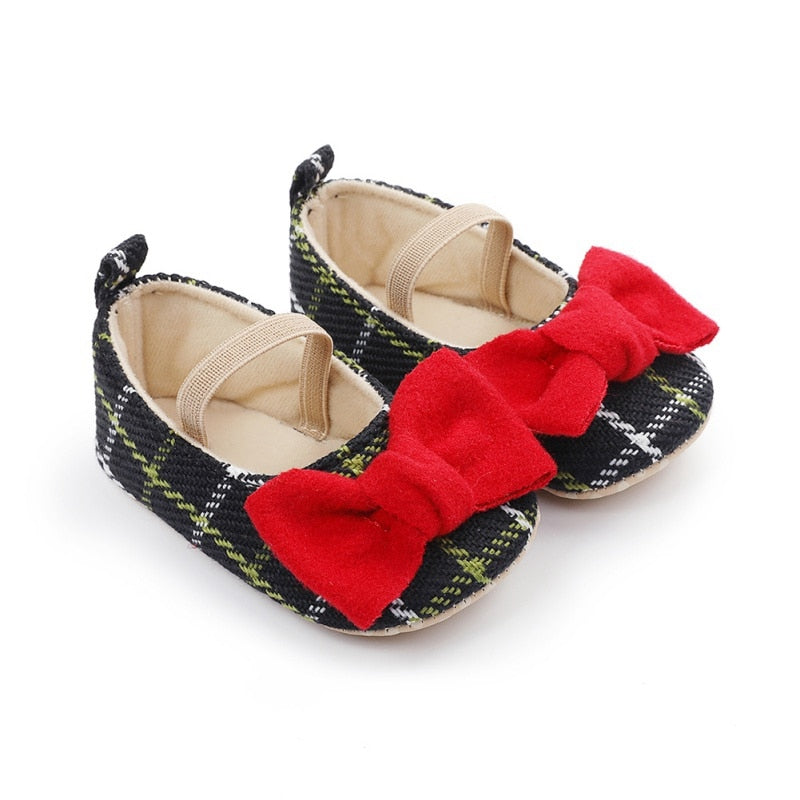 Spring Princess Baby Girls Shoes Newborn Toddler Butterfly-knot Causal Shoes Plaid Footwear Soft Sole Prewalker 0-18M
