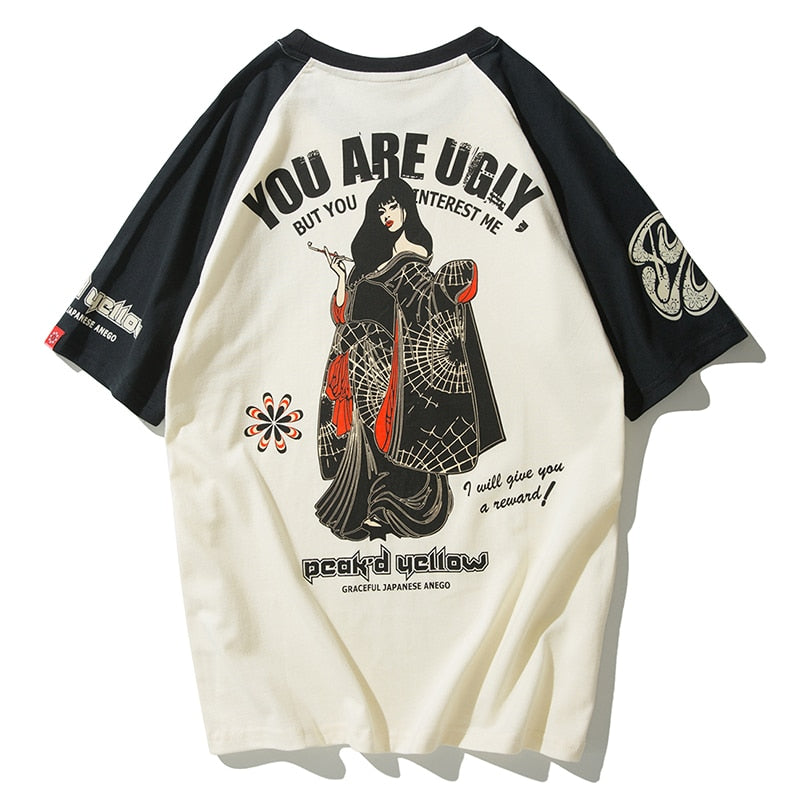 Aolamegs Oversized Men T-Shirt Japanese Geisha Dragon Print T Shirts Casual Anime Tshirt Cotton Summer Streetwear Men's clothing