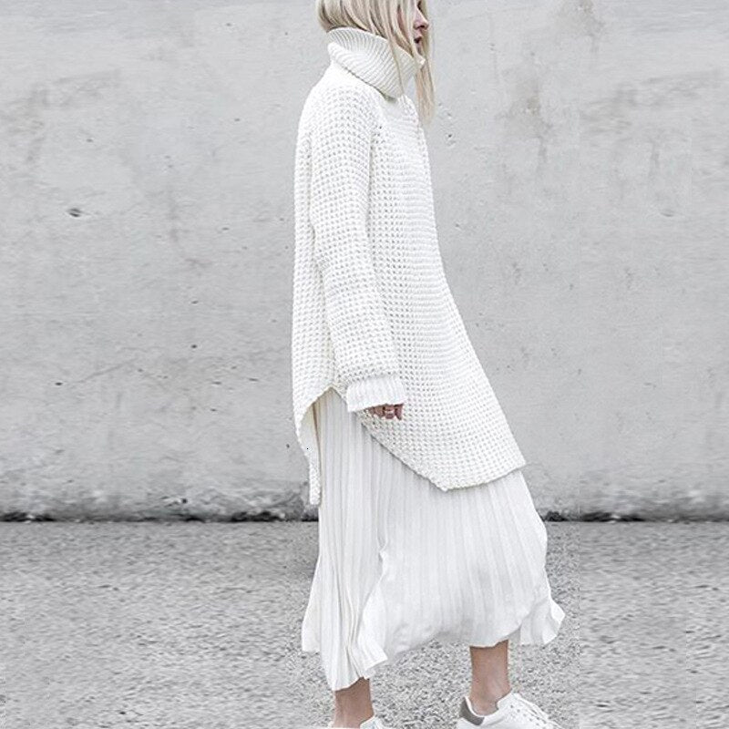 TWOTWINSTYLE Korean Side Split Women's Sweater Turtleneck Long Sleeve Warm Thick Female Sweater 2020 Autumn Winter Fashion New