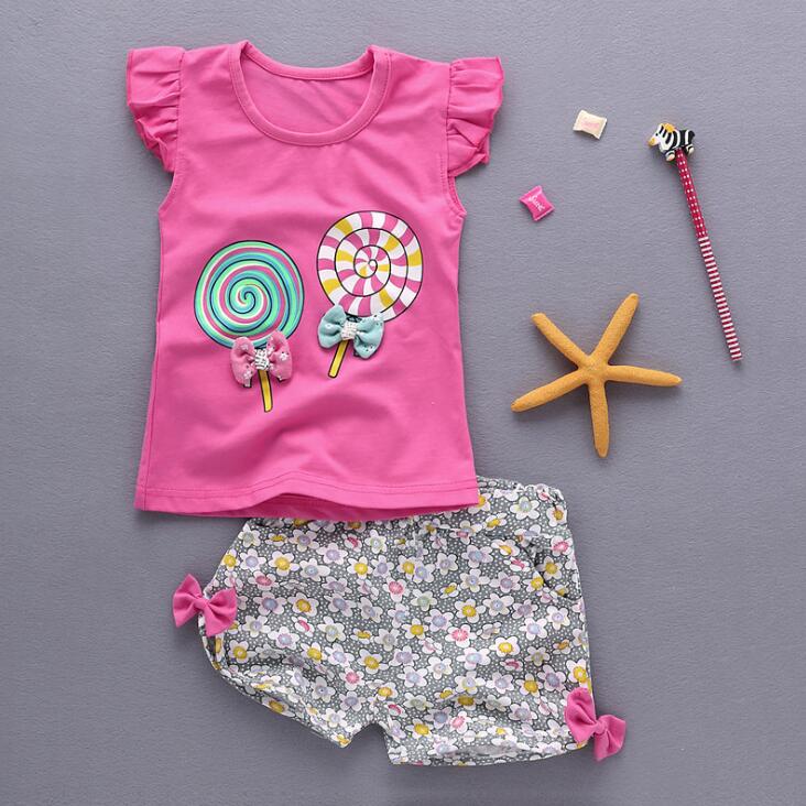 baby girls Summer tank outfits 6m 12m 2T 3T Toddler kids baby girls outfits cotton Tee+Shorts Pants clothes Set polka dot