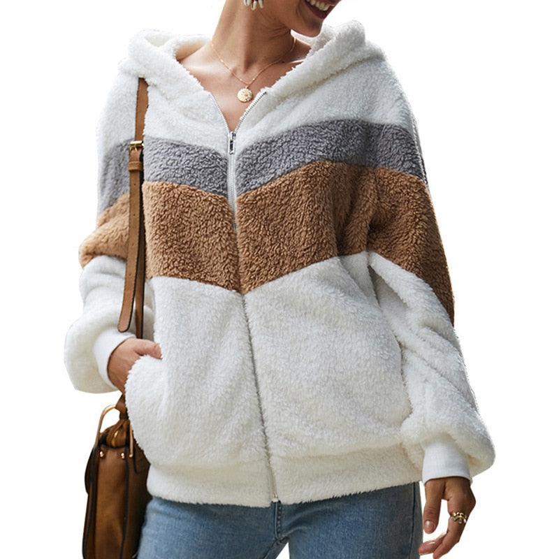 2021 Women Hoodies Sweatshirt Winter Plush Hooded Oversized Hoodie Ladies Zip Up Fur Jacket Coat Women Winter Warm Poleron Mujer