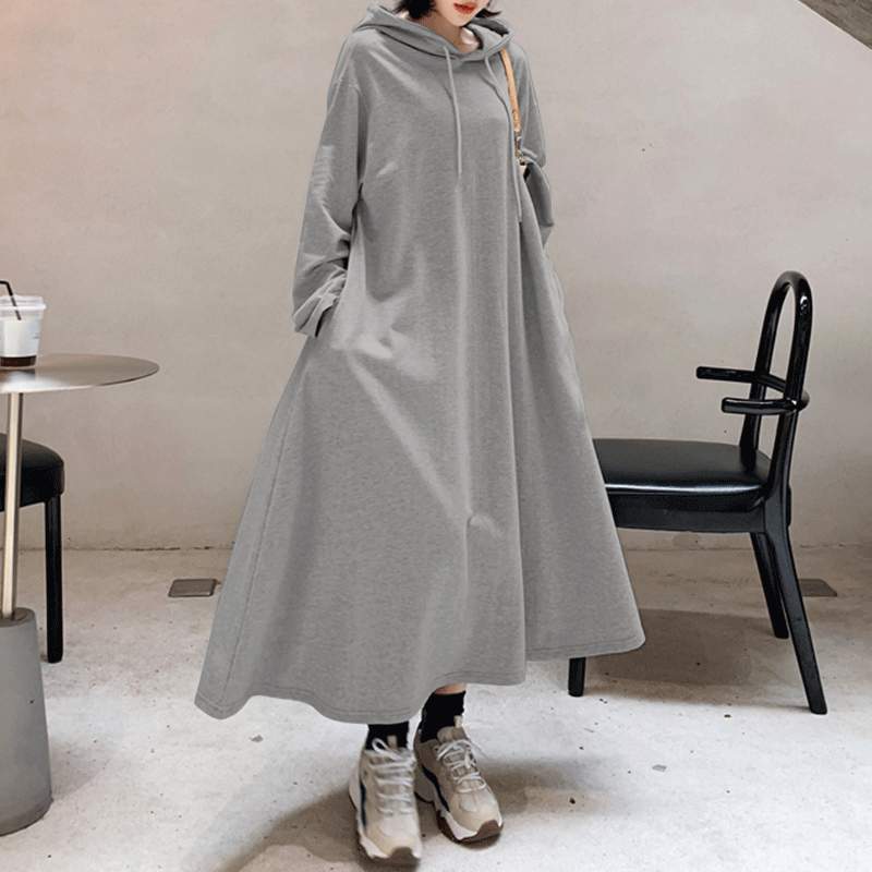 2022 Autumn Long Sweatshirts Dress ZANZEA Casual Solid Hooded Sundress Women Hoodies Long Sleeve Vestido Female Robe