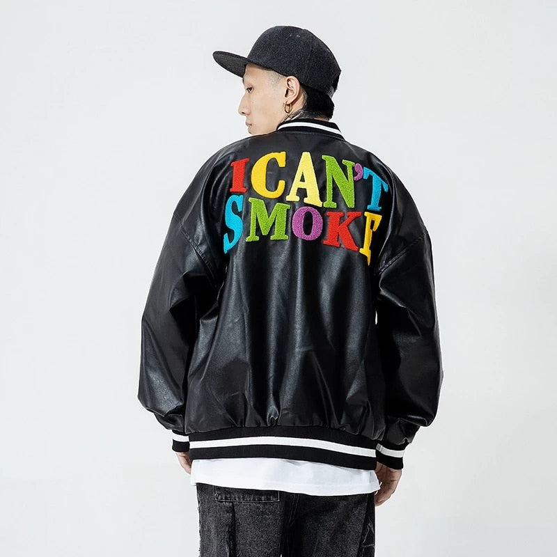 Baseball Uniform Jacket Men Daisy Letter Embroidery PU Leather Bomber Jacket Spring Autumn Oversize Couple Korean Motorcycle Top