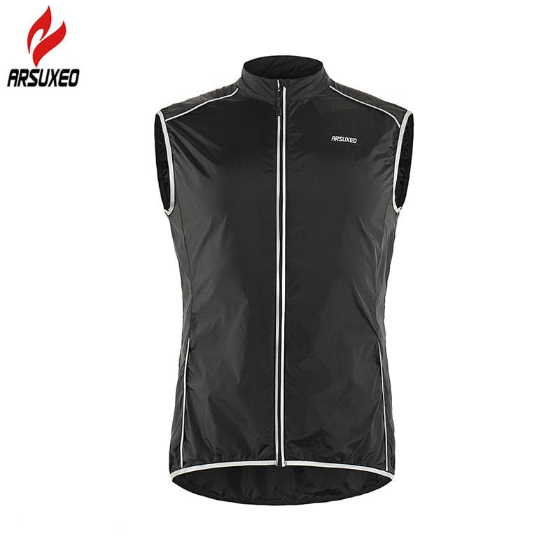 ARSUXEO Reflective Men Cycling Vest Windbreaker Windproof Bike Bicycle Running Vest with Back Zipper Pocket Reflective Clothing