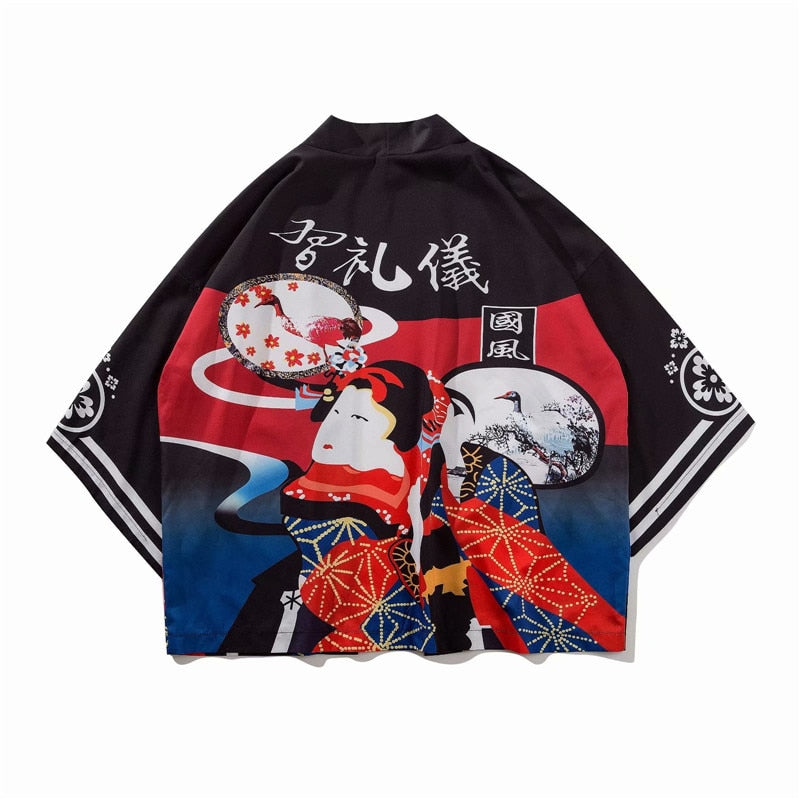 Bebovizi Japan Style Cat Printed Thin Kimono Men Japanese Streetwear Blue Jackets Casual Outerwear 2021