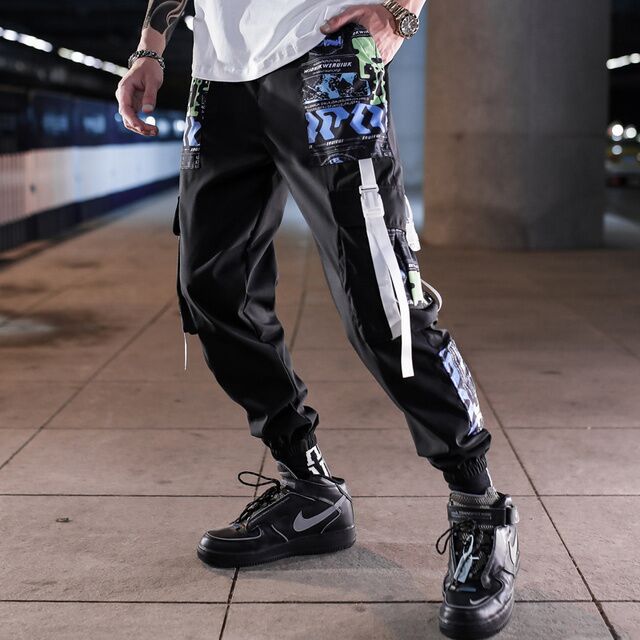 Block Pocket Patchwork Cargo Joggers Men 2022 New Streetwear Hip Hop Letter Print Harem Pants Mens Casual Trousers Sweatpants