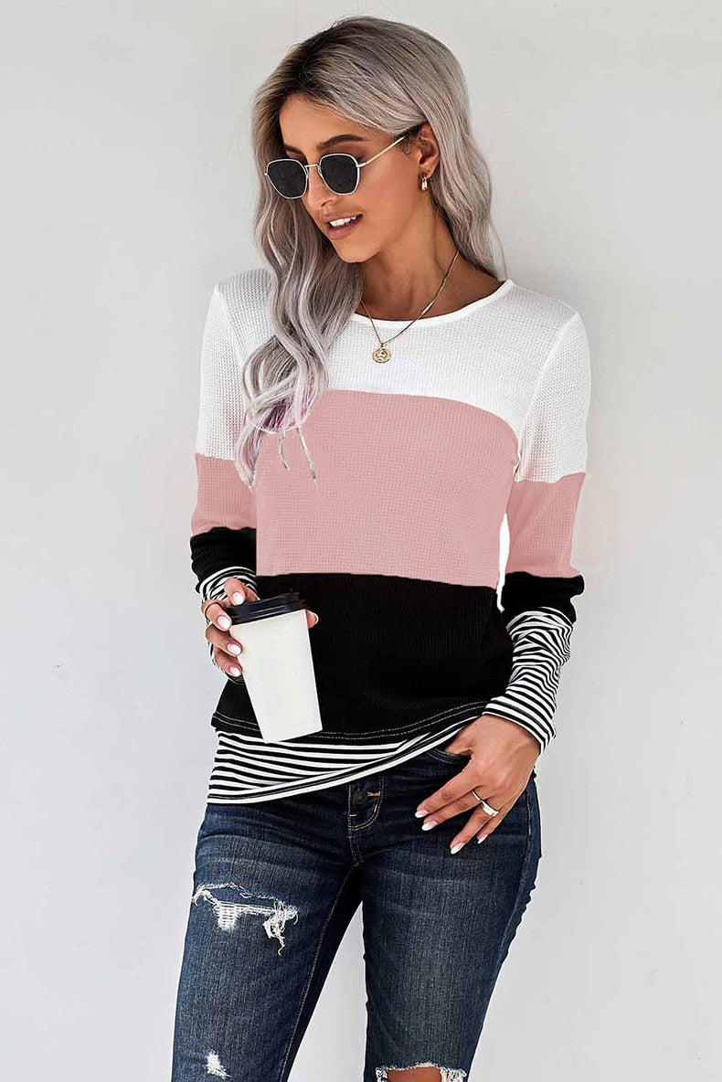 Autumn And Winter Woman Knitted Clothes Sweaters Stitching Color Long Sleeve Winter Blouses For Top Clothing For Women's 2021