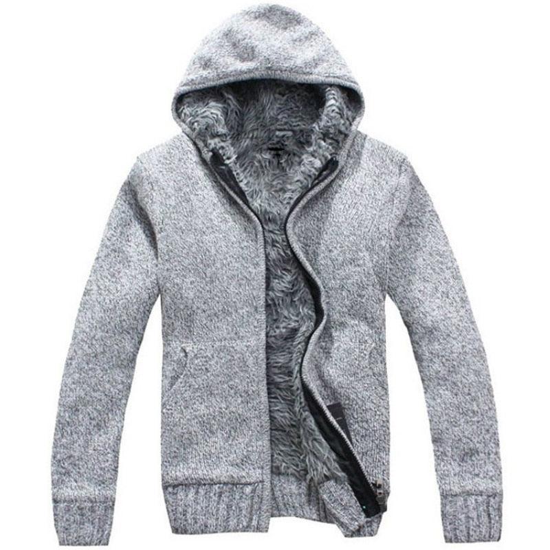 Autumn Winter Men's Thick Sweatercoat Collar Zipper Sweater Coat Outerwear Winter Fleece Cashmere Liner SweatersTurn-down Collar