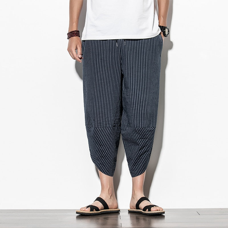 Baggy Cotton Harem Pants Men 2022 Summer Japanese Vintage Striped Men Women Hip Hop Plus Size Wide Leg Pants Pantalon