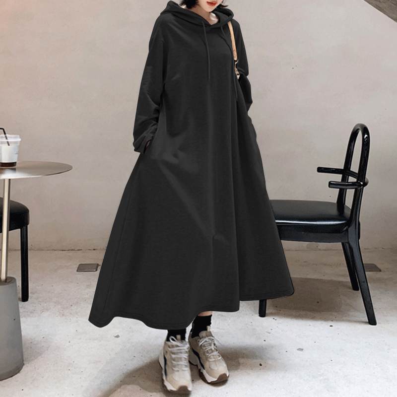 2022 Autumn Long Sweatshirts Dress ZANZEA Casual Solid Hooded Sundress Women Hoodies Long Sleeve Vestido Female Robe
