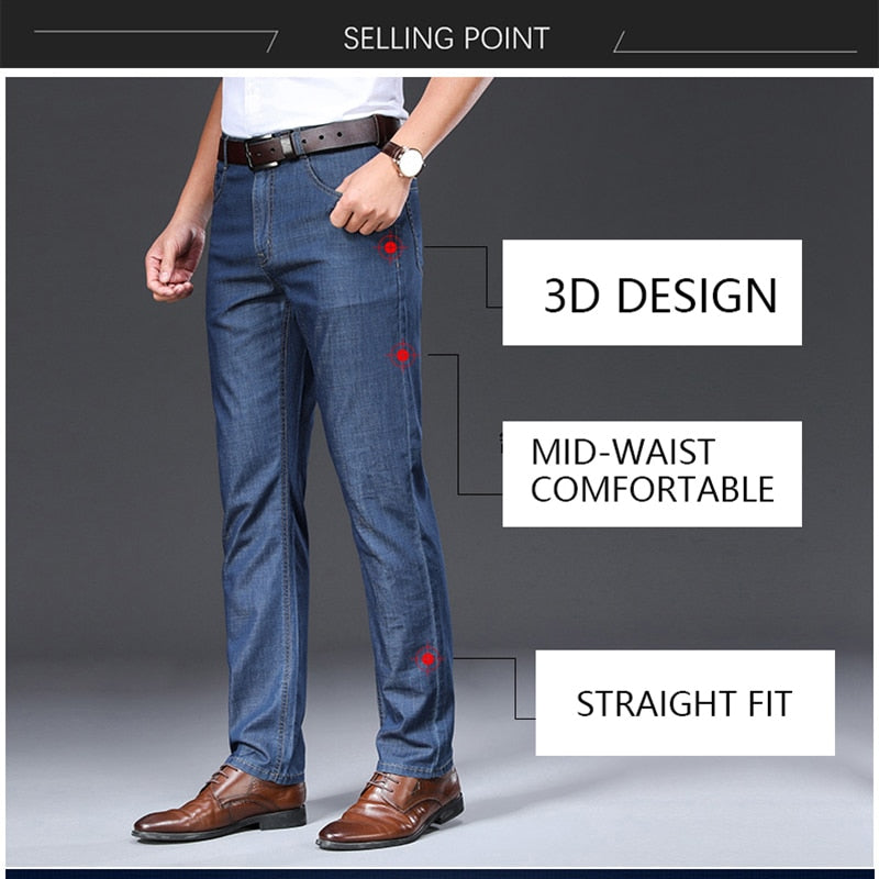 BROWON Brand 2022 Men Jeans Summer Thin Breathable Soft Mid Straight Regular Men's Jeans Trousers Vintage Mens Clothing