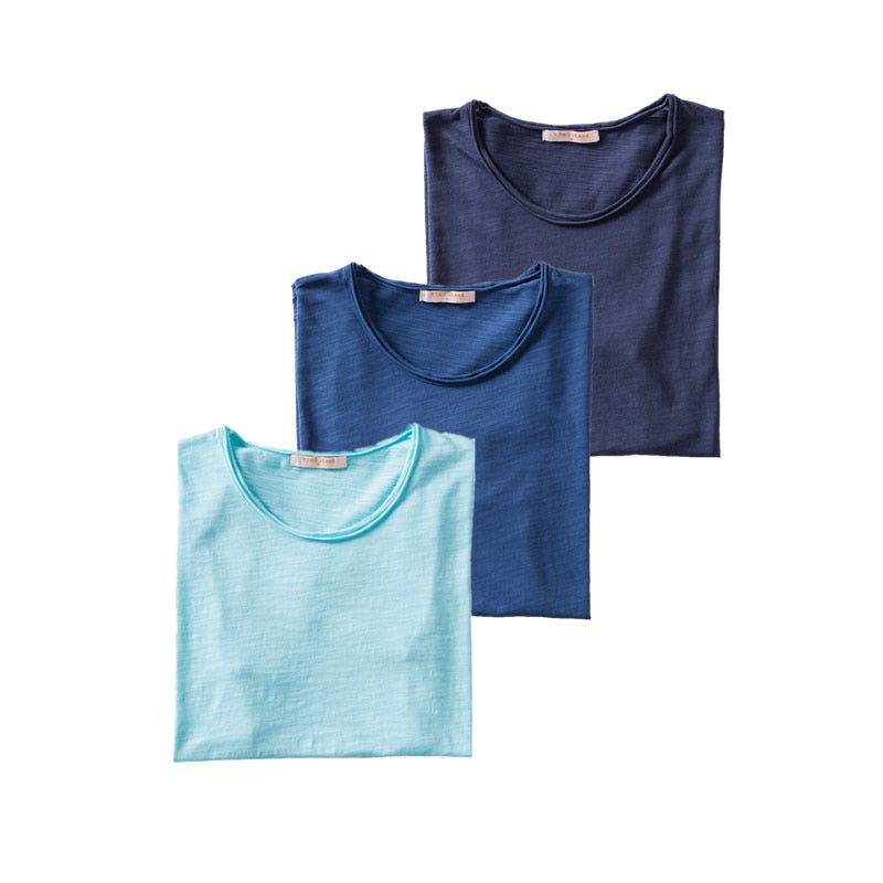 3PCS/SET 2021 New Summer 100% Cotton O-neck T-shirt Men Soild 10 Colors Mens Tshirts Casual Short Sleeve Male Tops Tees