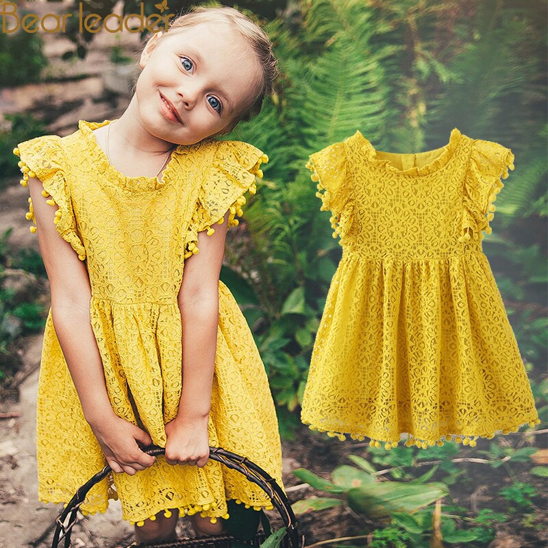 Bear Leader Girls Dress 2022 New Summer Brand Girls Clothes Lace And Ball Design Kids Princess Dress Party Dress For 3-7 Years