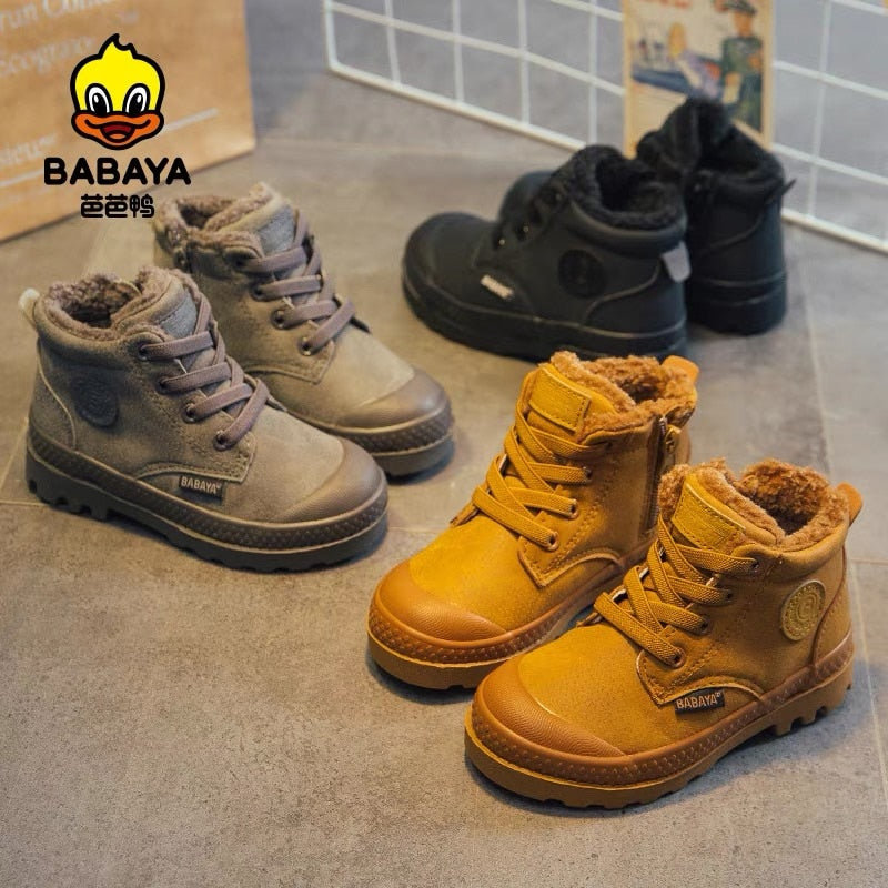 Babaya Boys Cotton-Padded Shoes Winter Plus Velvet Thickening Children Boots Warm 2022 Martens Boots for Girls Winter Shoes Kids