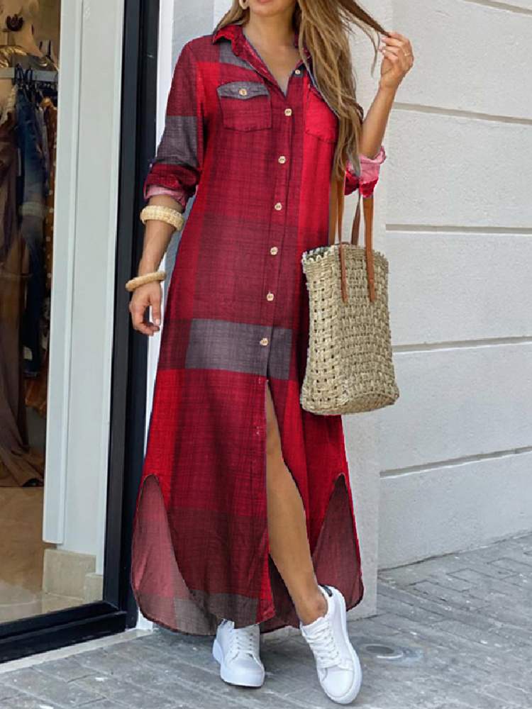 Autumn Elegant Women Maxi Shirt Dresses 2022 ZANZEA Vintage Ladies Long Sleeve Vestidos Casual Plaid Robe Longue