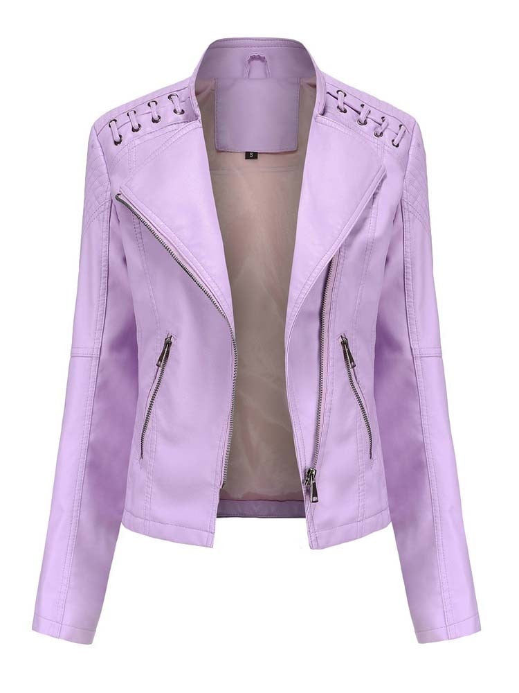 Autumn Winter Pu Faux Leather Jackets Women Long Sleeve Zipper Slim Motor Biker Leather Coat Female Outwear Tops