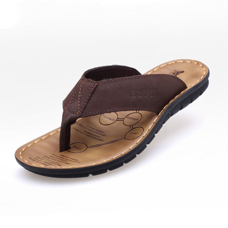 2022 Summer Shoes Men Slippers Genuine Leather Beach Slippers Mens Flip Flop Sandals Summer Men Shoes Male Flip Flops A673