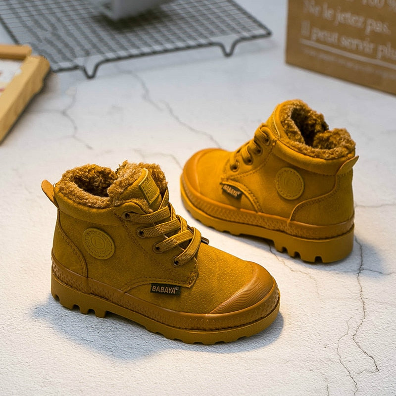Babaya Boys Cotton-Padded Shoes Winter Plus Velvet Thickening Children Boots Warm 2022 Martens Boots for Girls Winter Shoes Kids