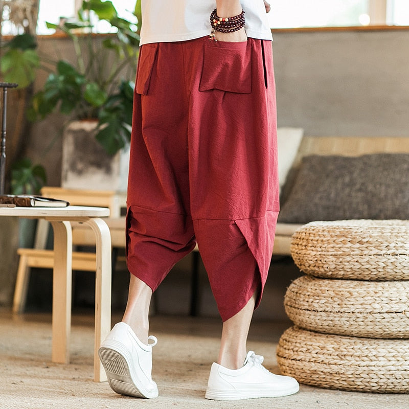 Brand loose cropped pants Japanese and Korean style 2022 summer new fashion squid embroidery men's large size harem pants