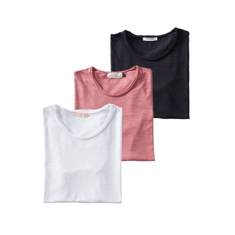 3PCS/SET 2021 New Summer 100% Cotton O-neck T-shirt Men Soild 10 Colors Mens Tshirts Casual Short Sleeve Male Tops Tees