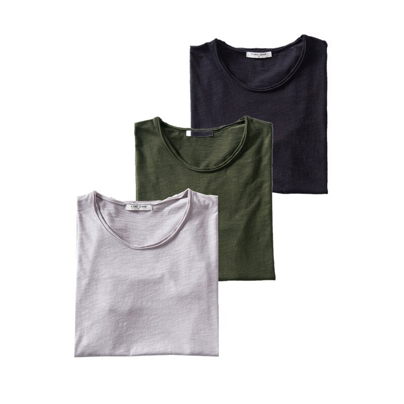 3PCS/SET 2021 New Summer 100% Cotton O-neck T-shirt Men Soild 10 Colors Mens Tshirts Casual Short Sleeve Male Tops Tees