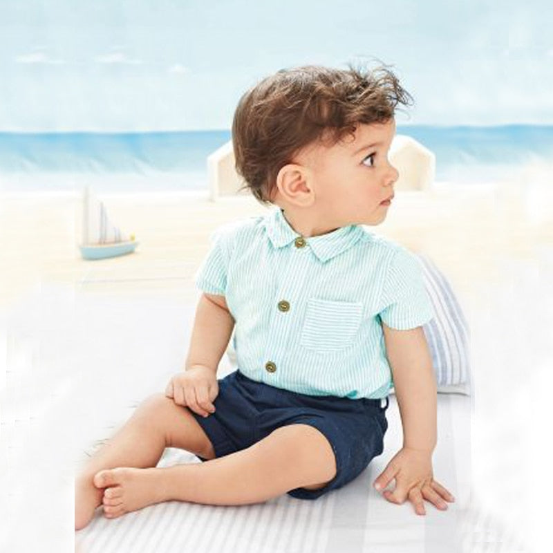 Baby Boys Clothes New Born Cotton Striped Romper + Bow + Navy Shorts + Suspenders Sets Baby Stuff Newborn Clothes 0 3 Months