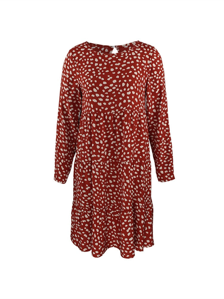 Autumn Winter Print Dress Women Casual Button A Line Loose Knee Length Dress 2022 New Fashion