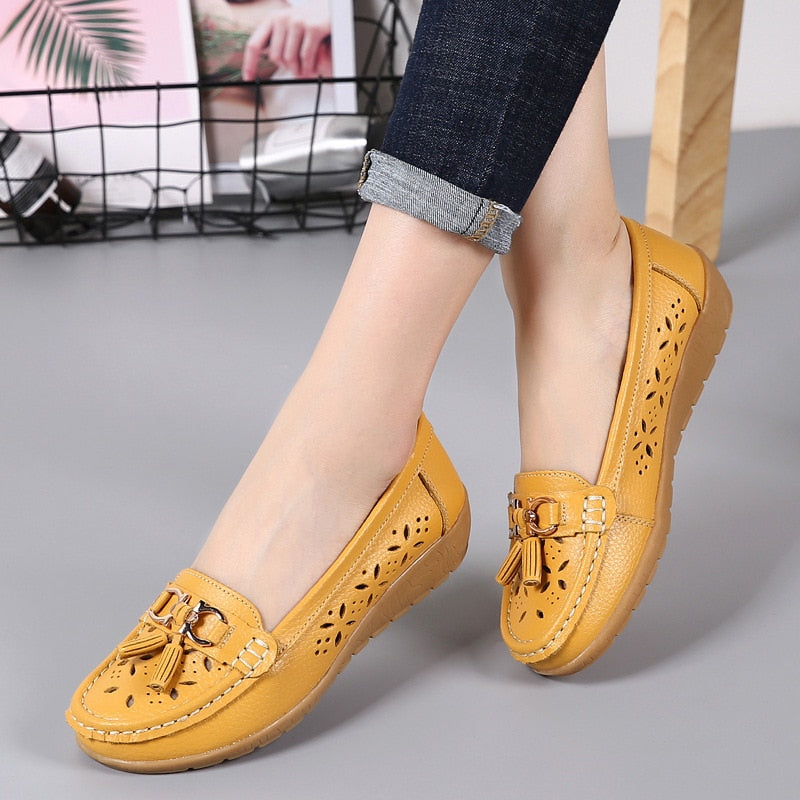 Sneakers Women Flats Summer Women Genuine Leather Shoes with Low Heels Slip on Casual Flat Shoes Women Dance Soft Nurse Shoes