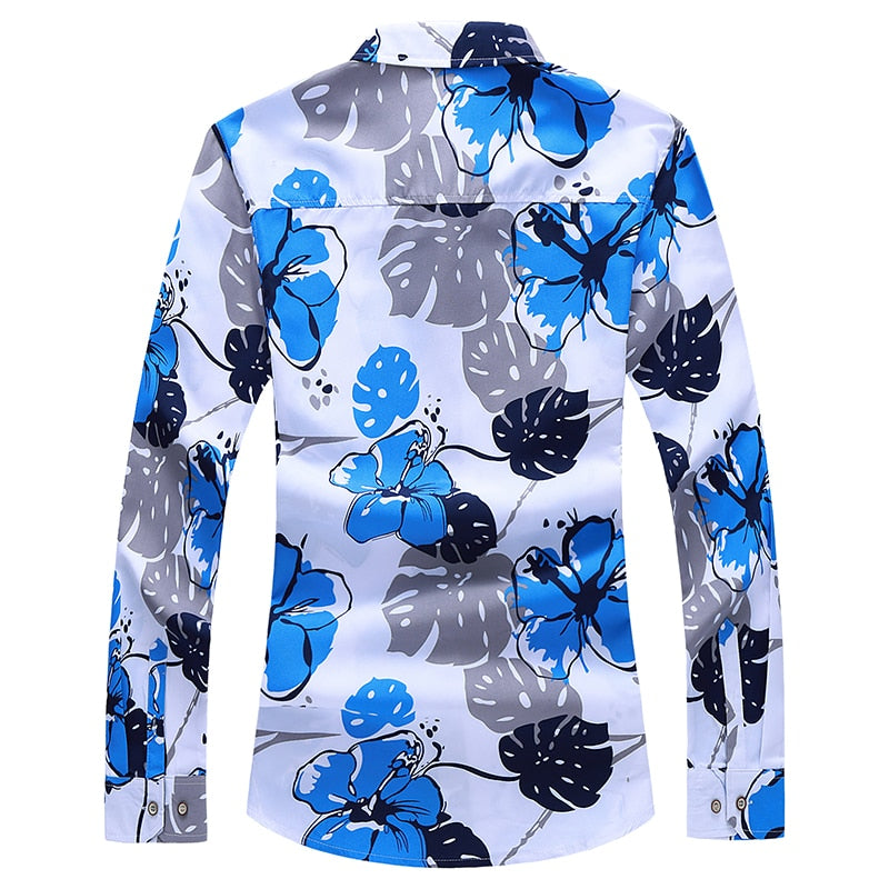 Plus Size 5XL 6XL 7XL Men's Long Sleeve Shirt 2021 Autumn New Fashion Print Floral Male Slim Fit Business Casual Shirts