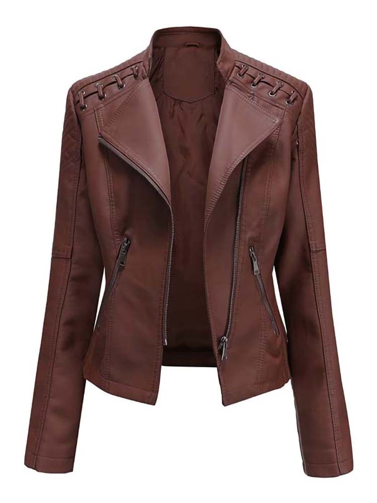 Autumn Winter Pu Faux Leather Jackets Women Long Sleeve Zipper Slim Motor Biker Leather Coat Female Outwear Tops