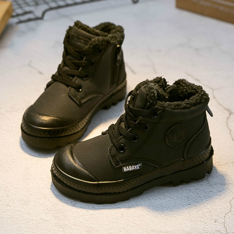 Babaya Boys Cotton-Padded Shoes Winter Plus Velvet Thickening Children Boots Warm 2022 Martens Boots for Girls Winter Shoes Kids