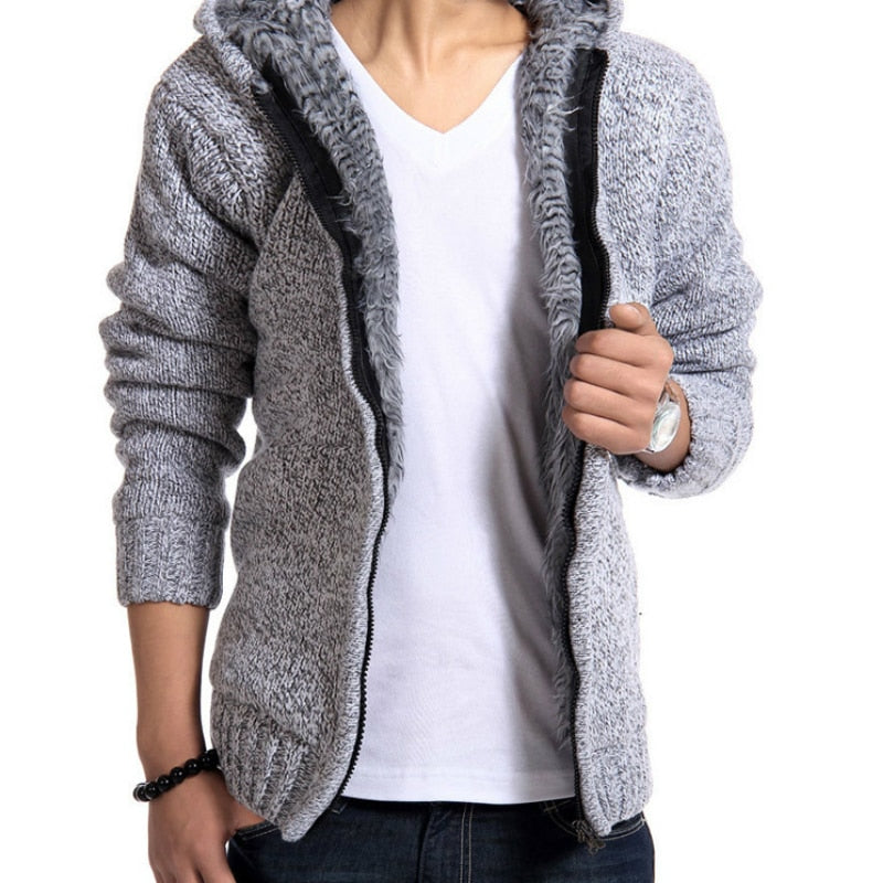 Autumn Winter Men's Thick Sweatercoat Collar Zipper Sweater Coat Outerwear Winter Fleece Cashmere Liner SweatersTurn-down Collar