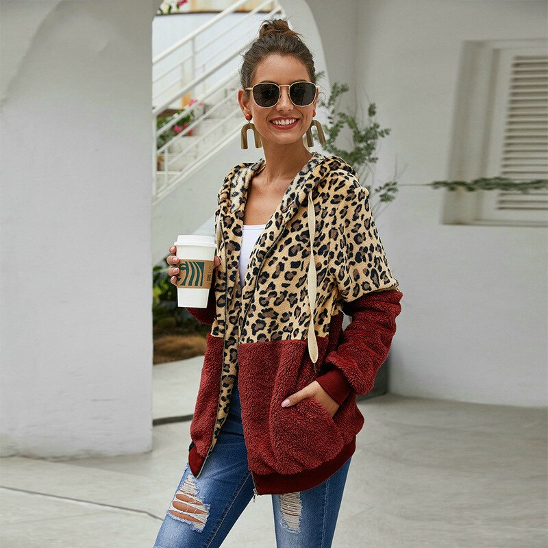 Autumn Winter Leopard Sweatshirts Women 2022 Long Sleeve Hooded Hoodies Casual Zipper Thick Hoodie Top Warm Coat Polerones Mujer
