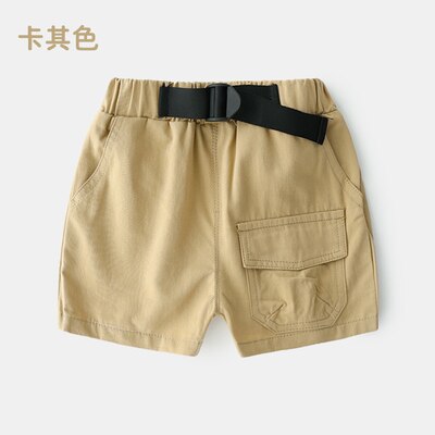 2022 Summer 3-10 Years Cotton Navy Blue Khaki Blue Green Solid Color Children'S Running Sports Boy Shorts Kids With Leather Belt