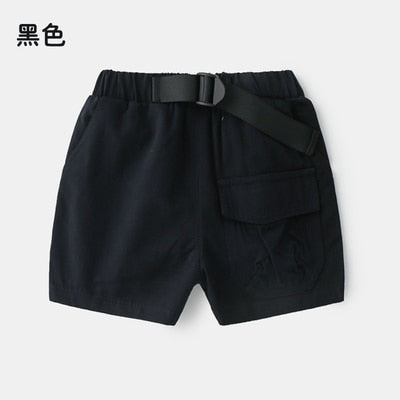 2022 Summer 3-10 Years Cotton Navy Blue Khaki Blue Green Solid Color Children'S Running Sports Boy Shorts Kids With Leather Belt